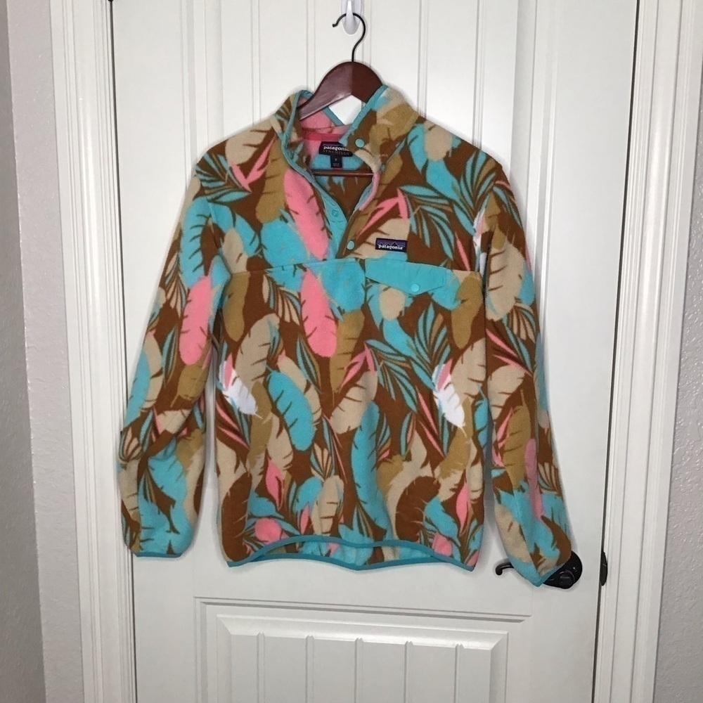 Patagonia Synchilla Snap-T Brown Bear Pink Feather Dance Pullover Fleece. - Picture 2 of 12